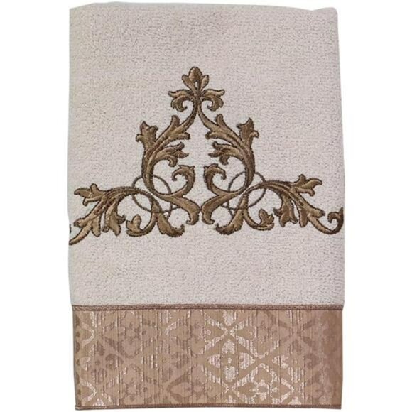 Ivory Cotton Hand Towel Soft Absorbent Decorative Embroidered Bathroom Towel - Picture 1 of 4